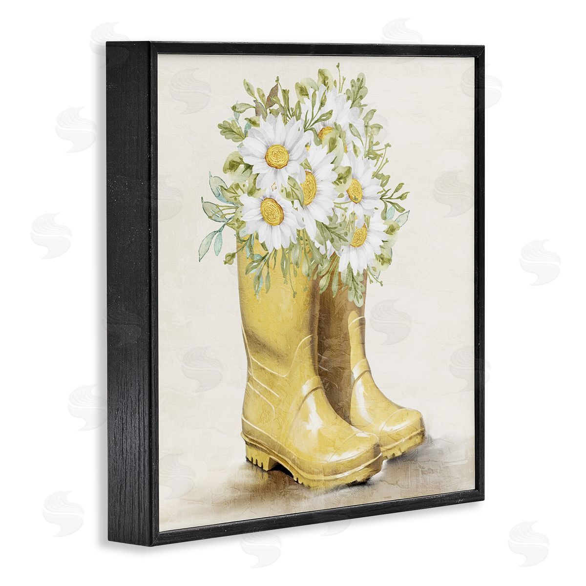 Sunny Garden Boots Black Frame Print Wall Art, Home Decor by Kim Allen