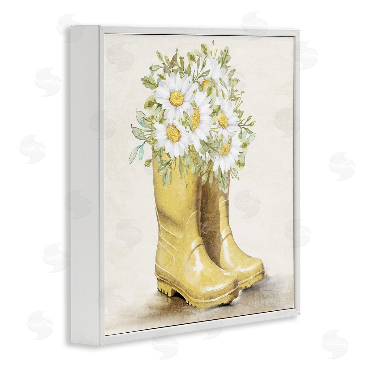 Sunny Garden Boots White Frame Print Wall Art, Home Decor by Kim Allen