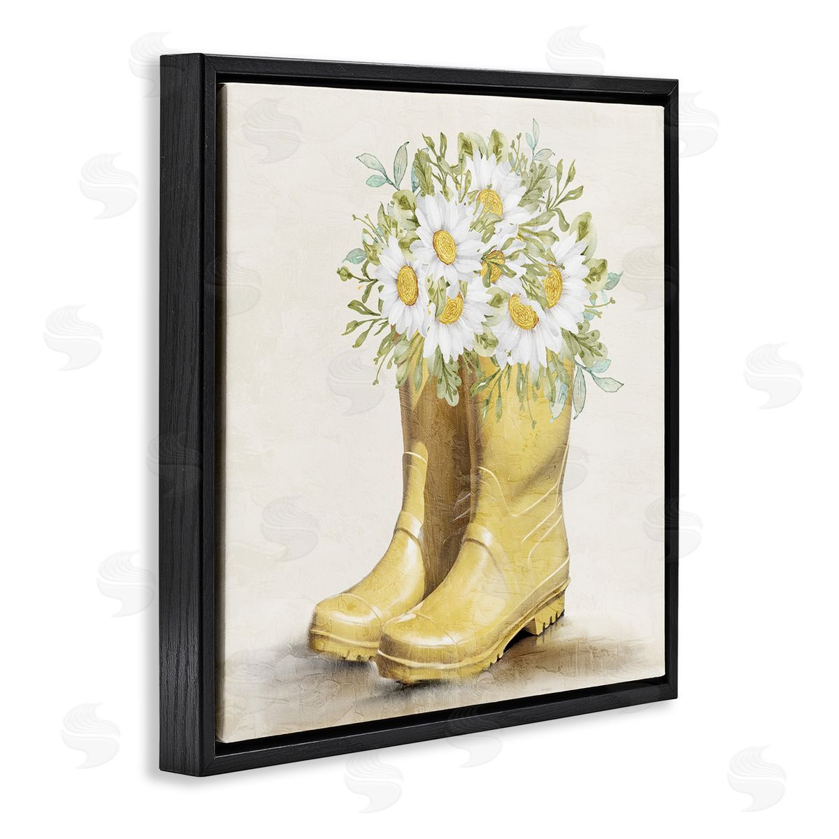 Sunny Daisy Boots Black Floating Frame Canvas Wall Art, Home Decor by Kim Allen