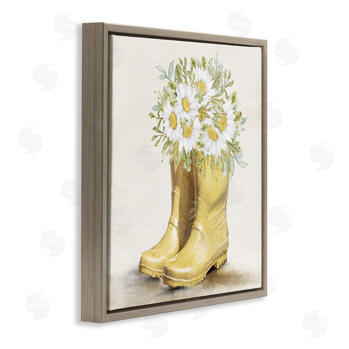 Sunny Daisy Boots Brown Floating Frame Canvas Wall Art, Home Decor by Kim Allen