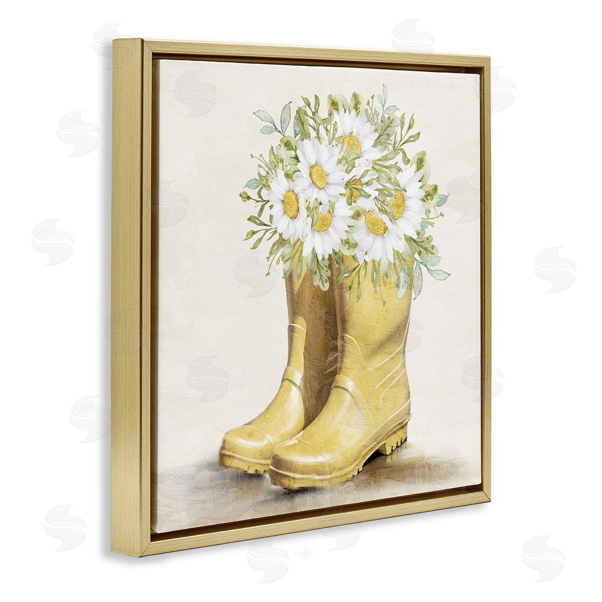 Sunny Daisy Boots Gold Floating Frame Canvas Wall Art, Home Decor by Kim Allen
