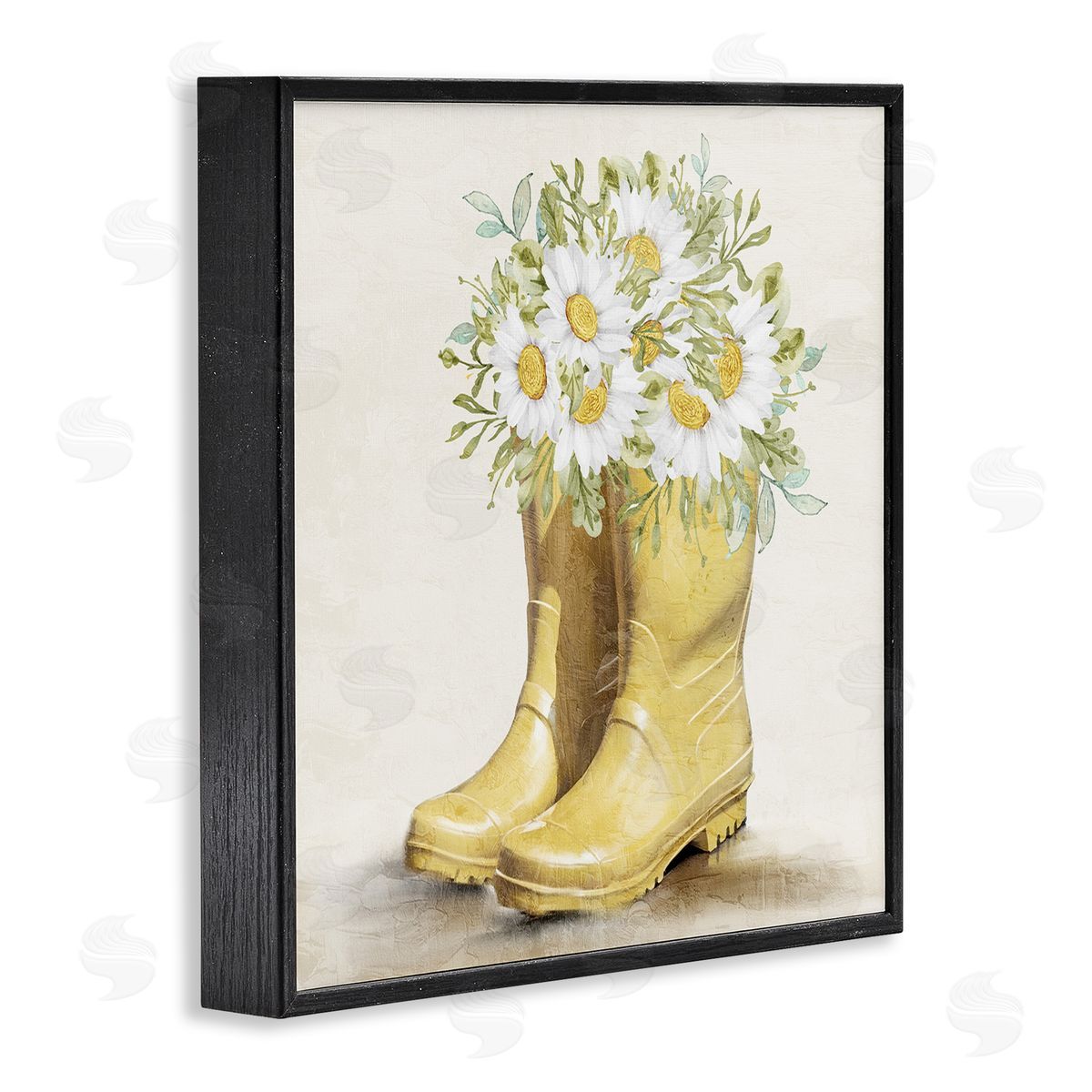 Sunny Daisy Boots Black Frame Print Wall Art, Home Decor by Kim Allen