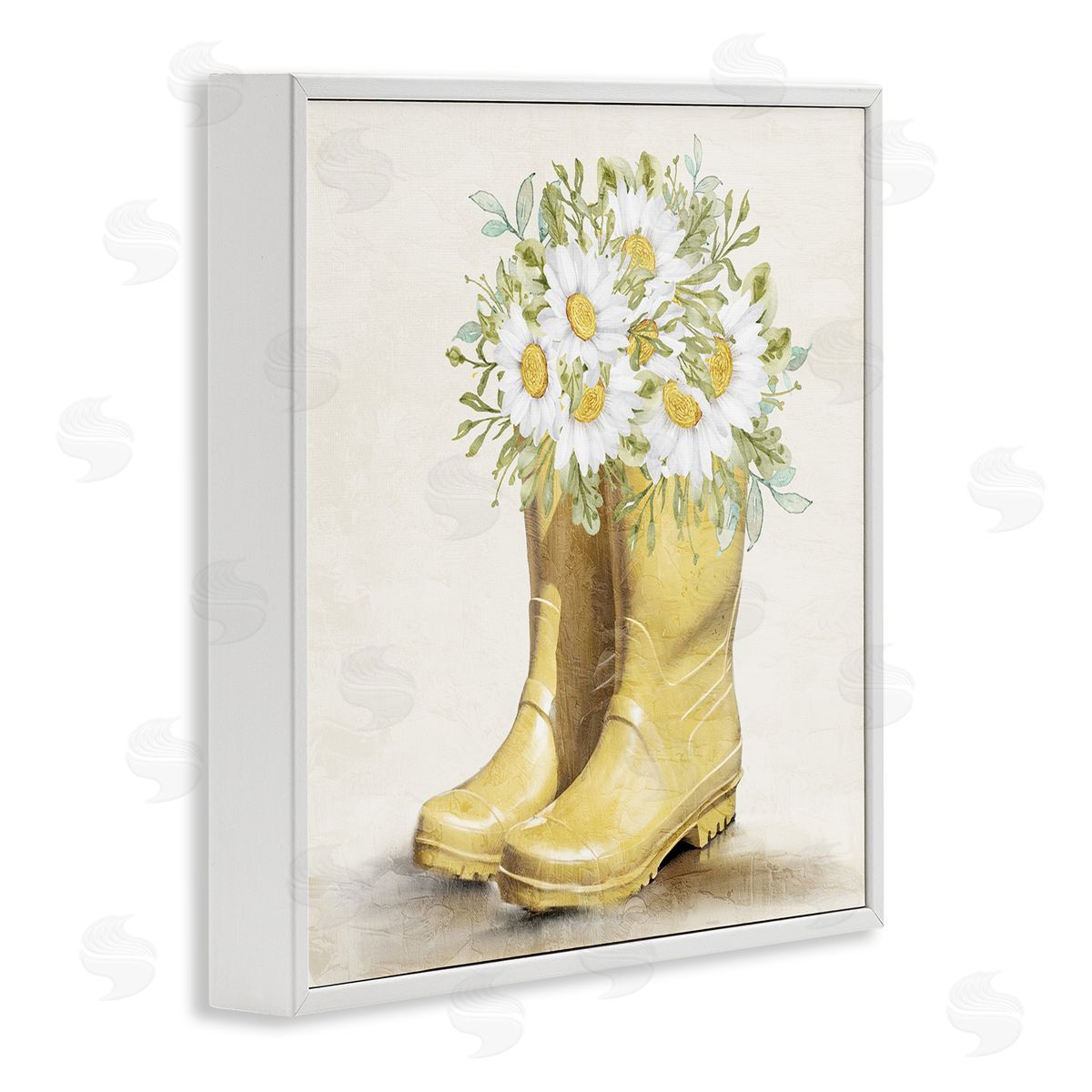 Sunny Daisy Boots White Frame Print Wall Art, Home Decor by Kim Allen