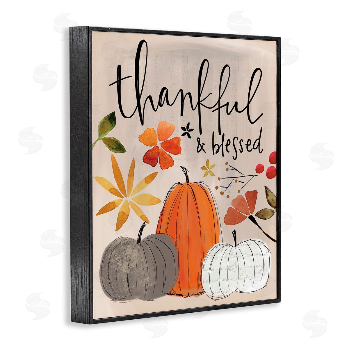 Thankful and Blessed Pumpkins Black Frame Print Wall Art, Home Decor by Katie Doucette