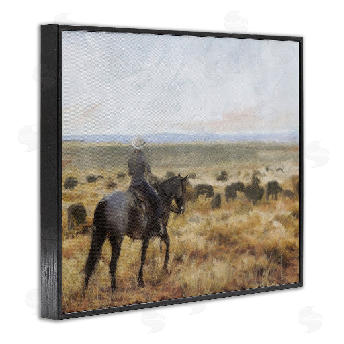 On The Range Cowboy Black Frame Print Wall Art, Home Decor by Nina Blue