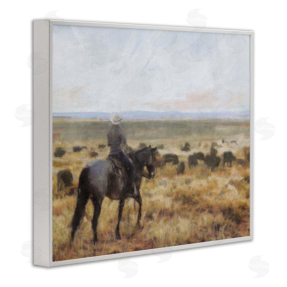 On The Range Cowboy White Frame Print Wall Art, Home Decor by Nina Blue