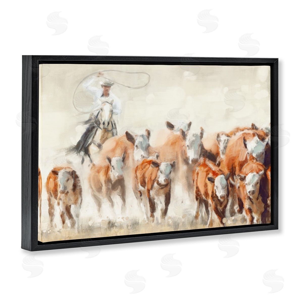 Equestrian Round Up Black Floating Frame Canvas Wall Art, Home Decor by Nina Blue
