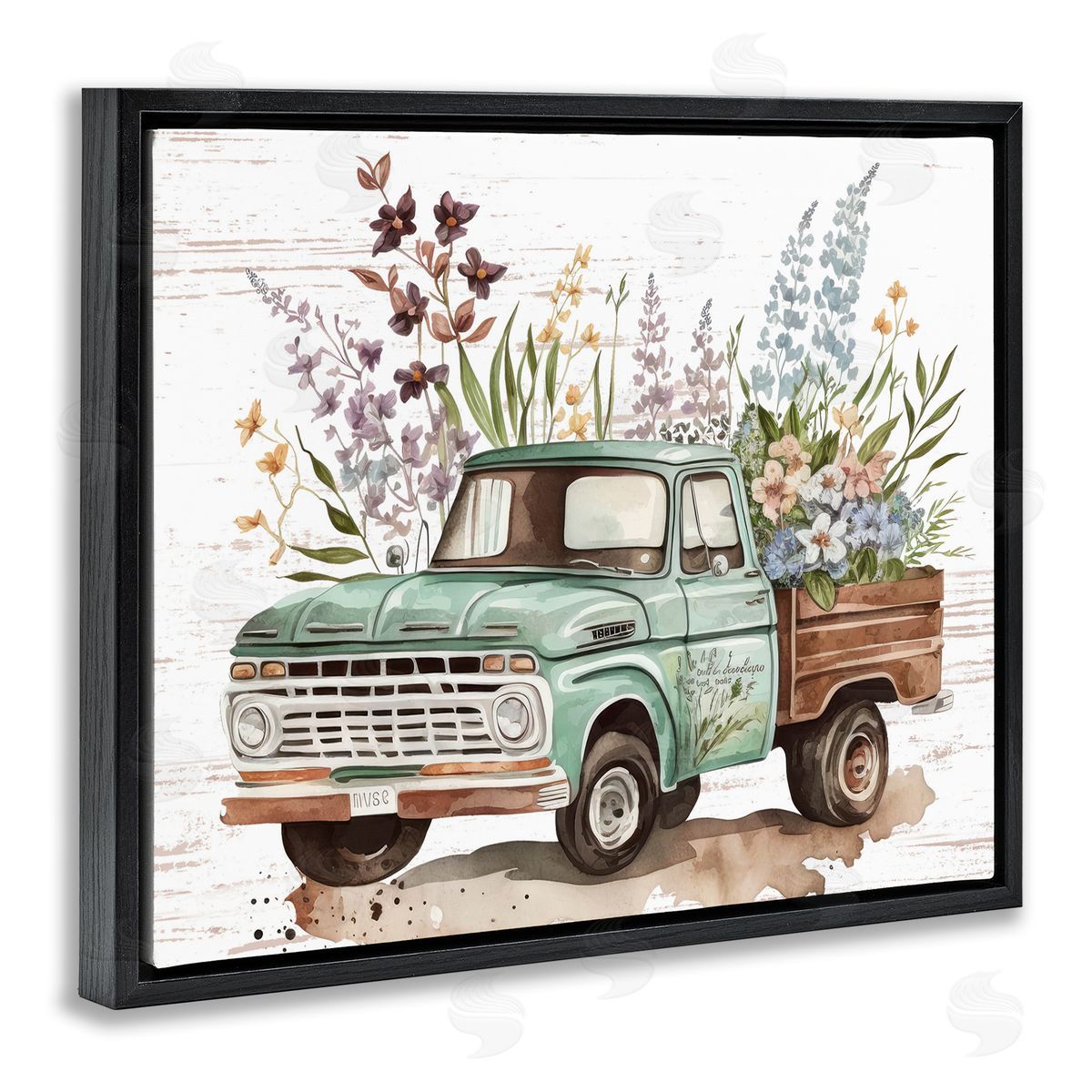 Floral Herb Truck Black Floating Frame Canvas Wall Art, Home Decor by Lettered and Lined
