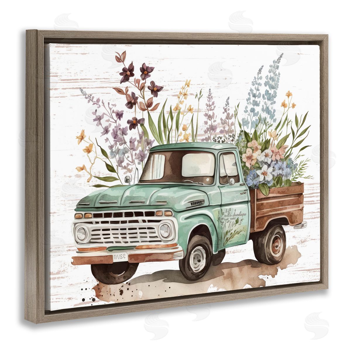 Floral Herb Truck Brown Floating Frame Canvas Wall Art, Home Decor by Lettered and Lined