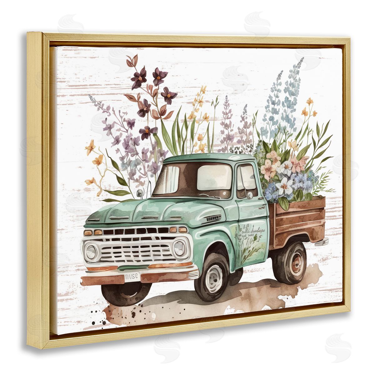 Floral Herb Truck Gold Floating Frame Canvas Wall Art, Home Decor by Lettered and Lined