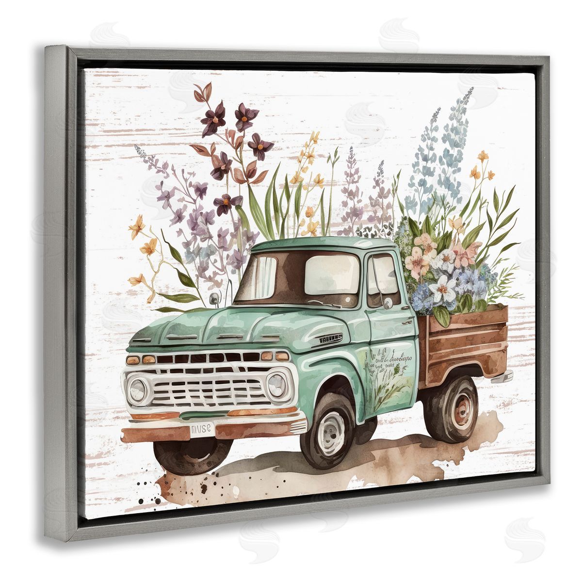 Floral Herb Truck Grey Floating Frame Canvas Wall Art, Home Decor by Lettered and Lined