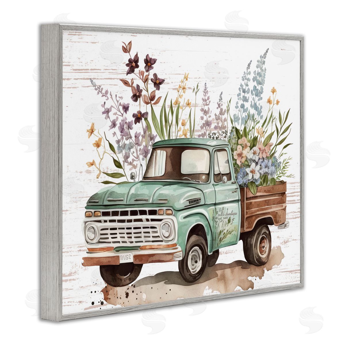 Floral Herb Truck Grey Frame Print Wall Art, Home Decor by Lettered and Lined