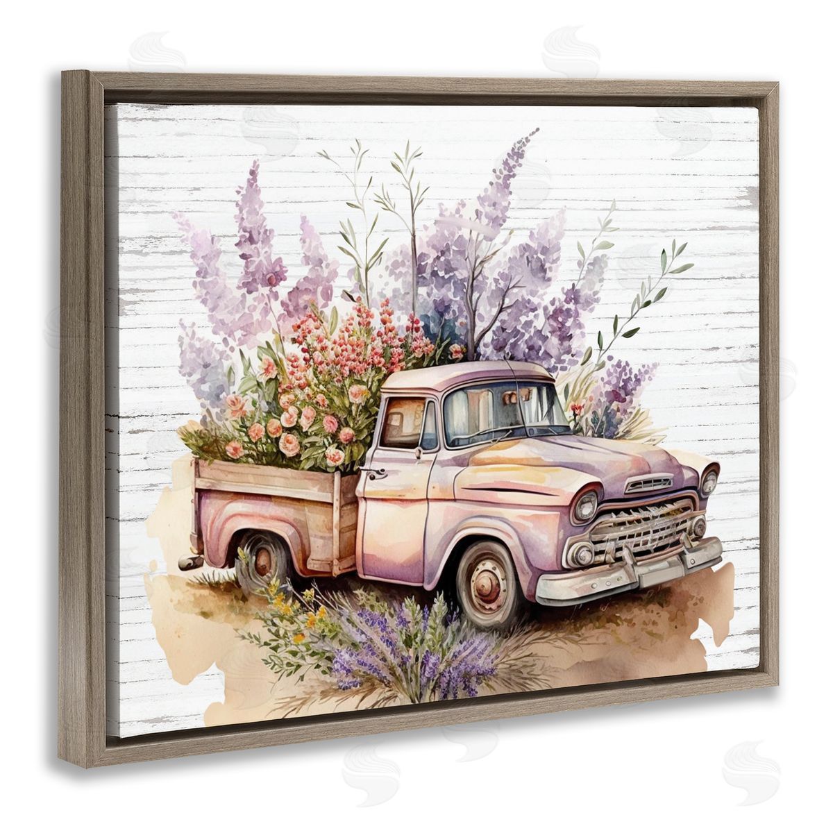 Lavender Filled Truck Brown Floating Frame Canvas Wall Art, Home Decor by Lettered and Lined
