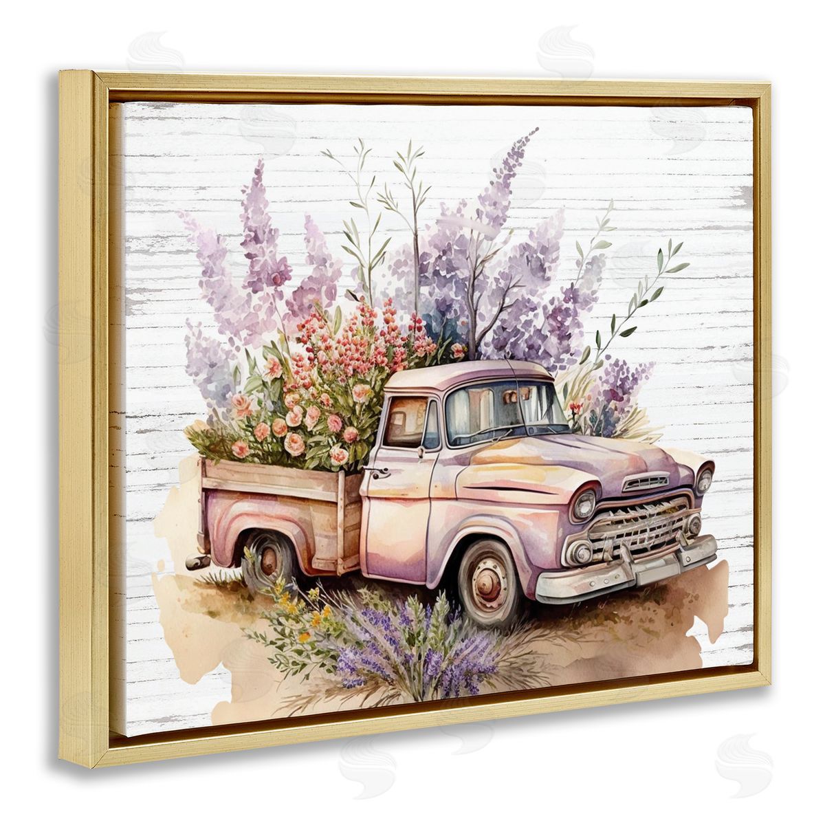 Lavender Filled Truck Gold Floating Frame Canvas Wall Art, Home Decor by Lettered and Lined