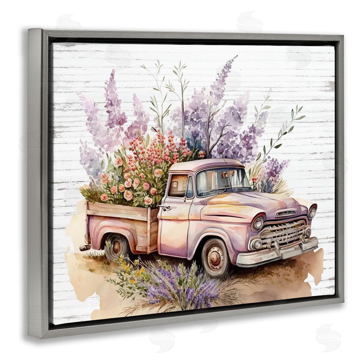 Lavender Filled Truck Grey Floating Frame Canvas Wall Art, Home Decor by Lettered and Lined