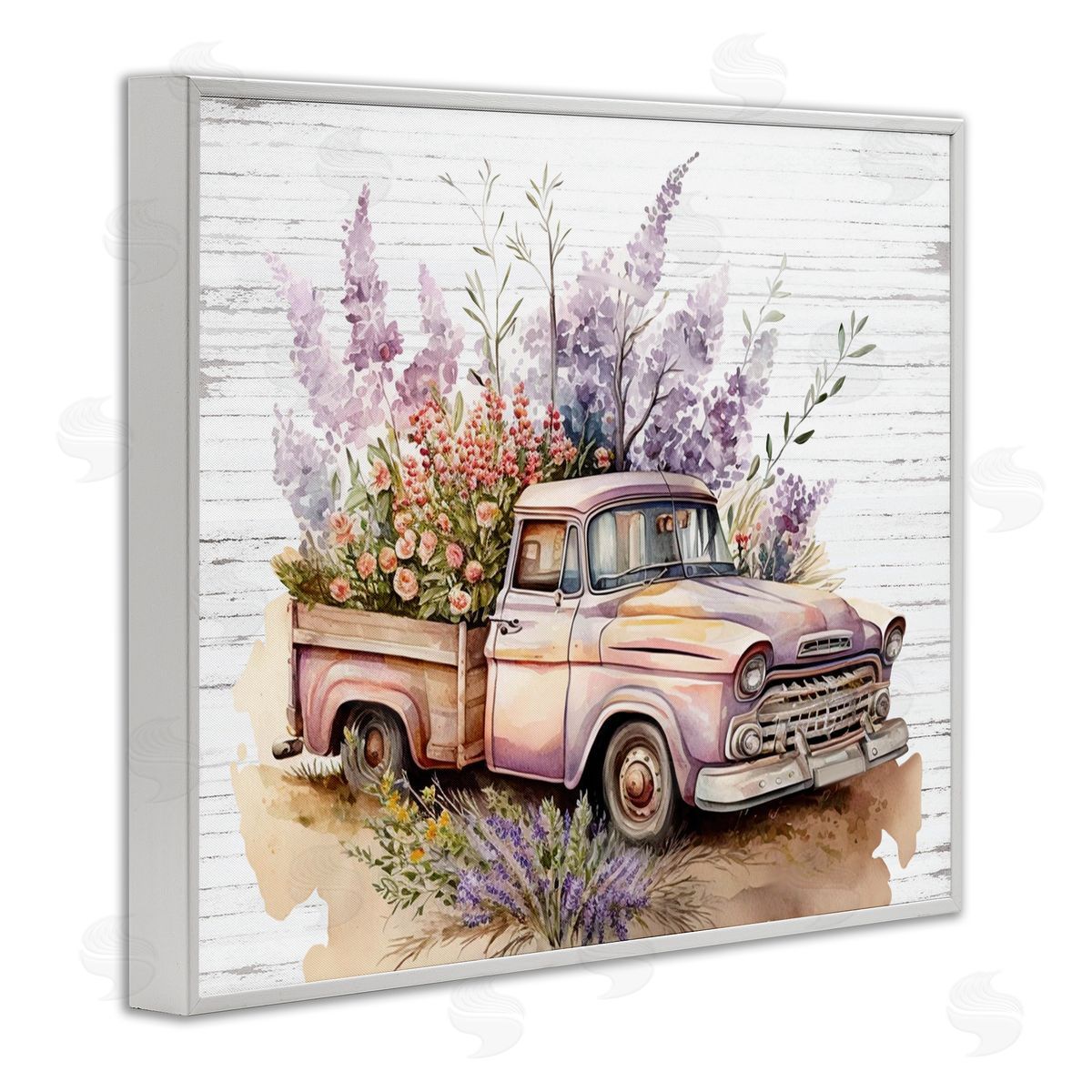 Lavender Filled Truck White Frame Print Wall Art, Home Decor by Lettered and Lined