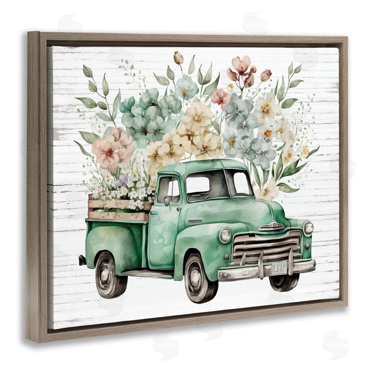 Floral Filled Truck Brown Floating Frame Canvas Wall Art, Home Decor by Lettered and Lined