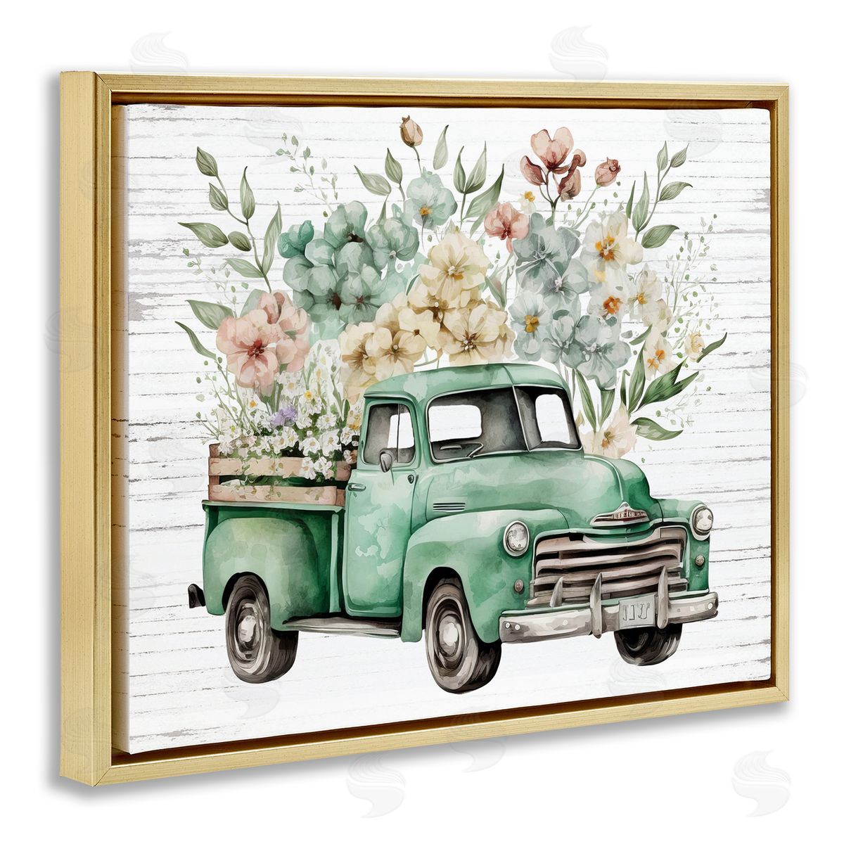 Floral Filled Truck Gold Floating Frame Canvas Wall Art, Home Decor by Lettered and Lined