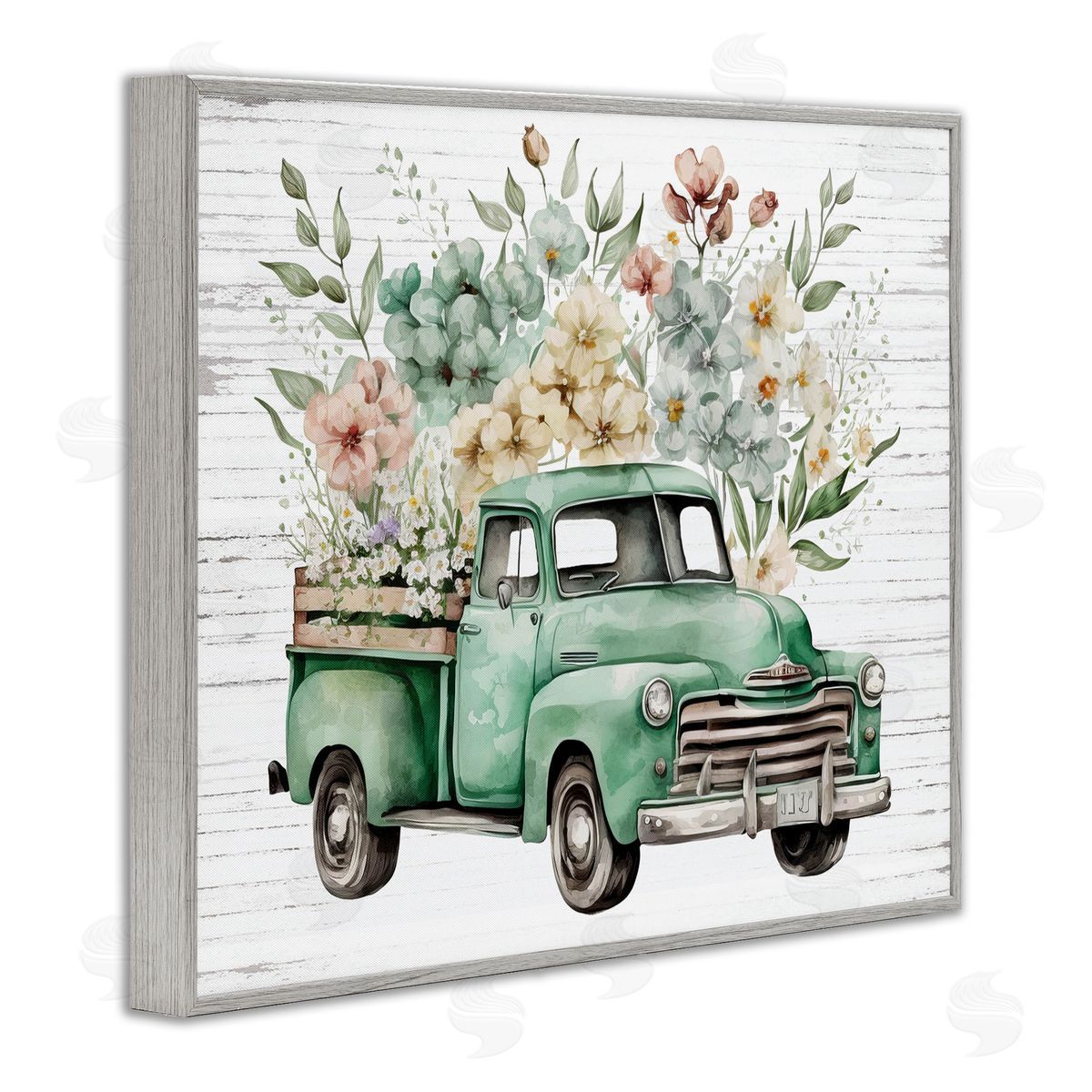 Floral Filled Truck Grey Frame Print Wall Art, Home Decor by Lettered and Lined