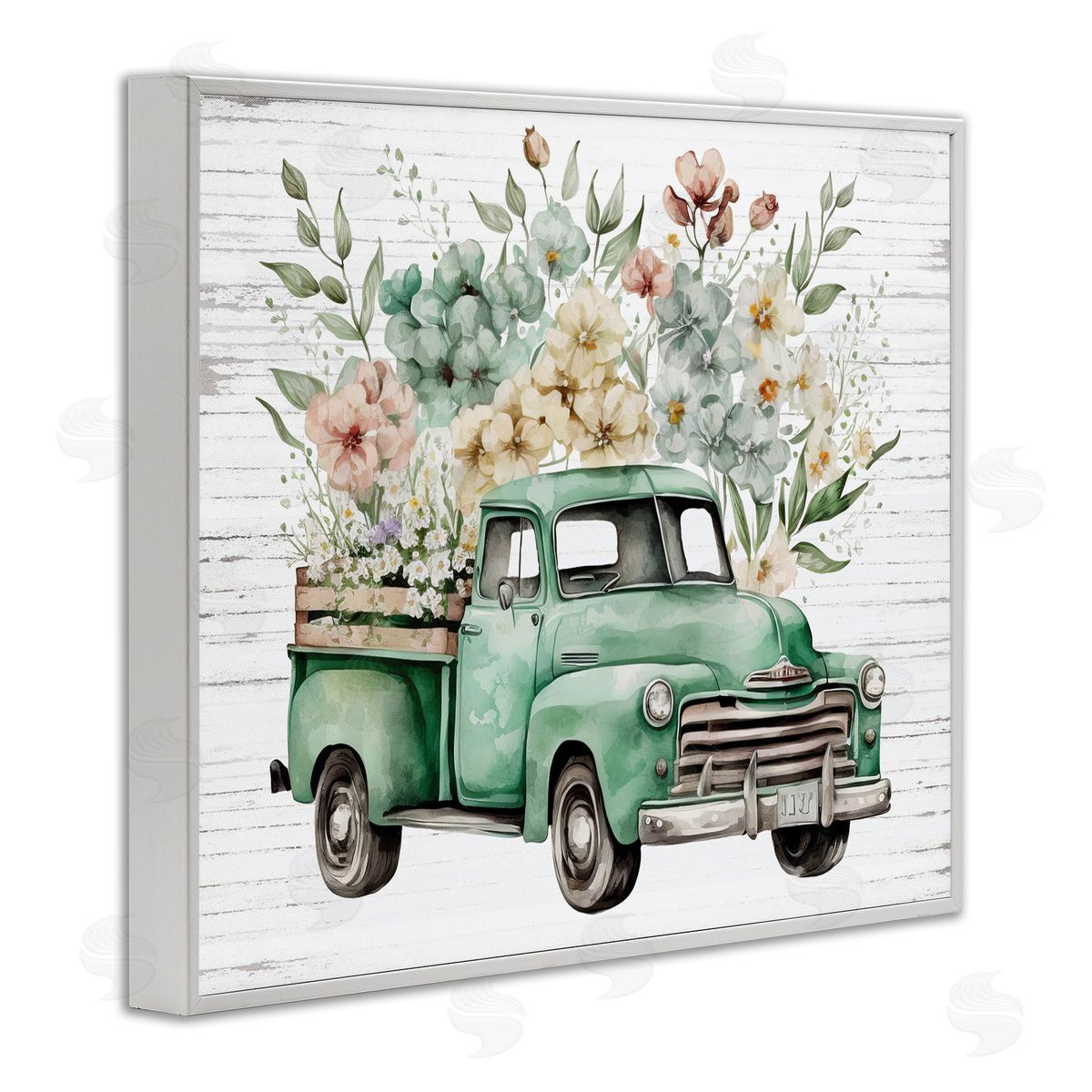 Floral Filled Truck White Frame Print Wall Art, Home Decor by Lettered and Lined
