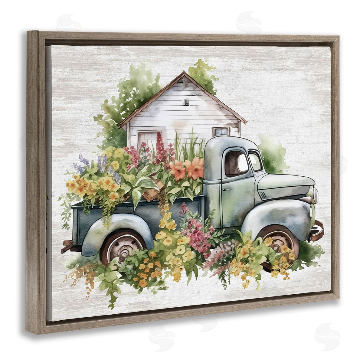 Country Floral Truck Brown Floating Frame Canvas Wall Art, Home Decor by Lettered and Lined