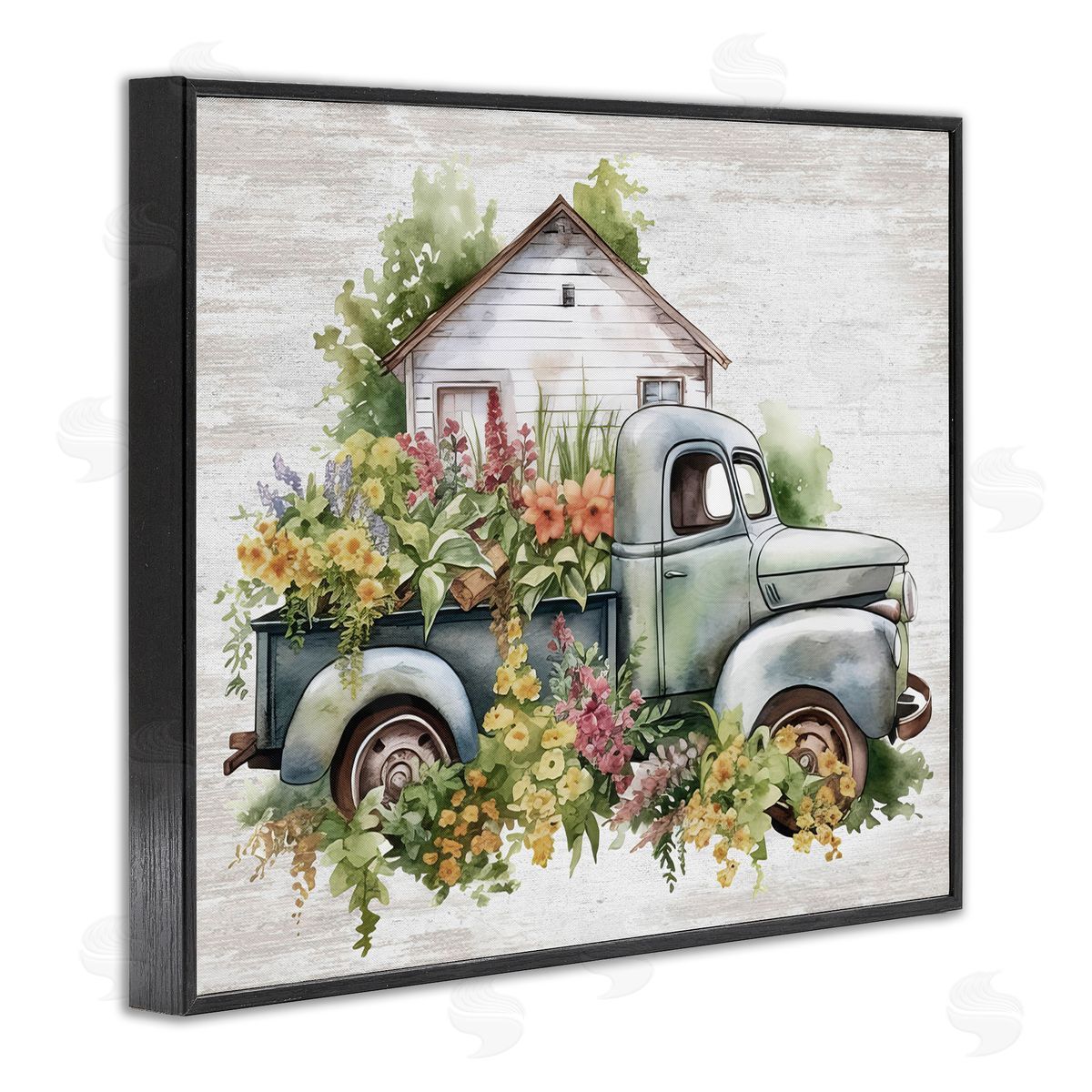 Country Floral Truck Black Frame Print Wall Art, Home Decor by Lettered and Lined