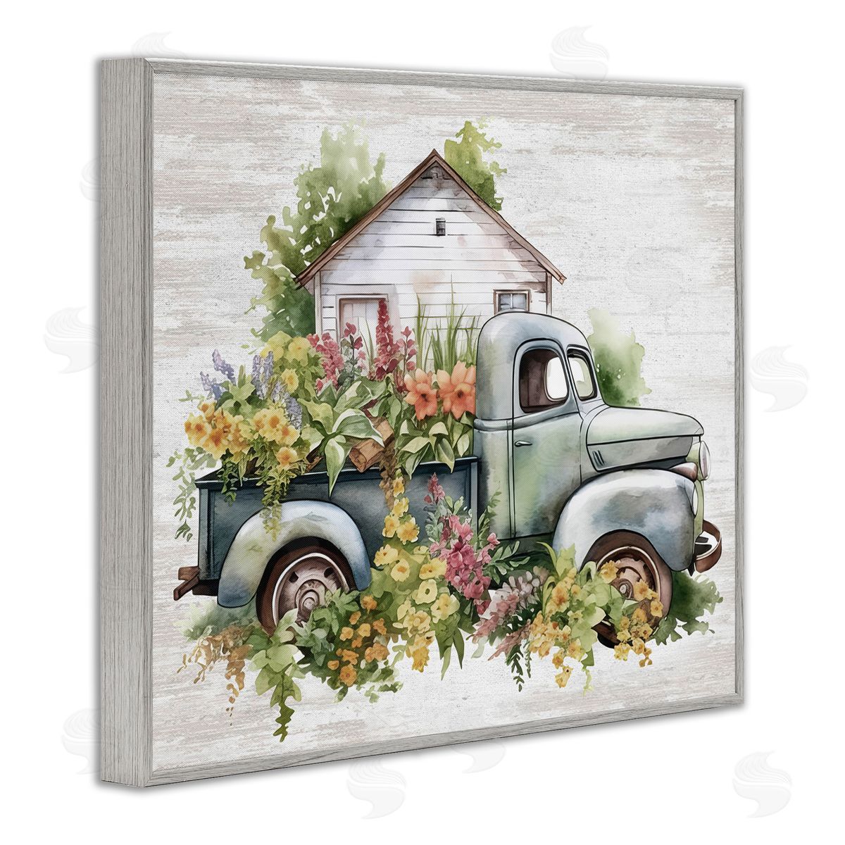 Country Floral Truck Grey Frame Print Wall Art, Home Decor by Lettered and Lined