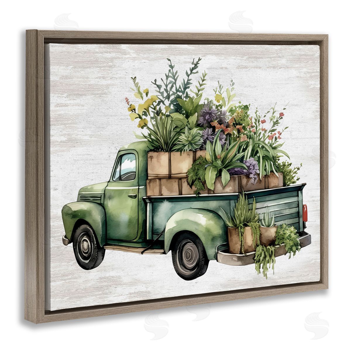 Greenery Filled Truck Brown Floating Frame Canvas Wall Art, Home Decor by Lettered and Lined