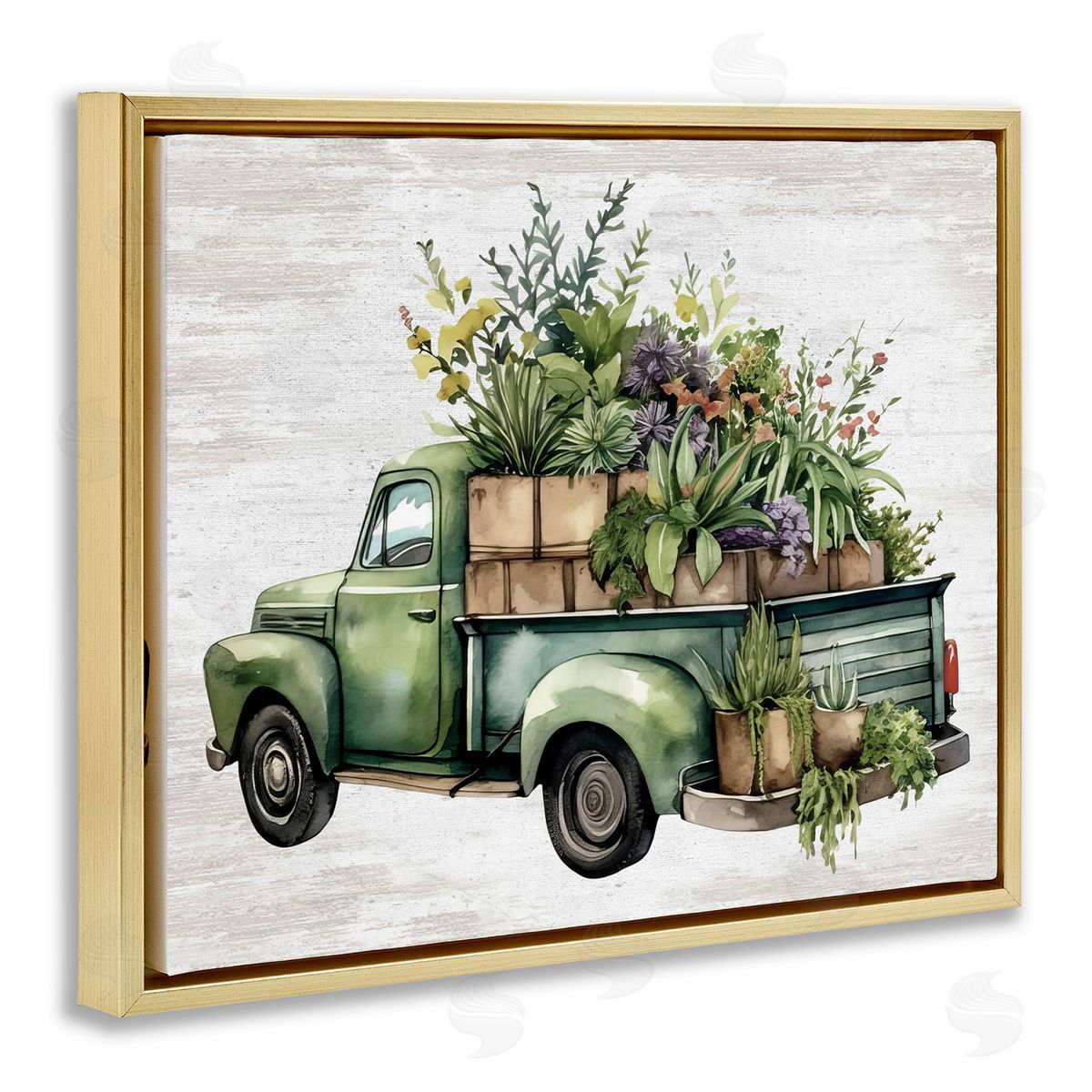 Greenery Filled Truck Gold Floating Frame Canvas Wall Art, Home Decor by Lettered and Lined