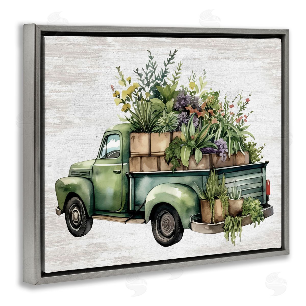 Greenery Filled Truck Grey Floating Frame Canvas Wall Art, Home Decor by Lettered and Lined