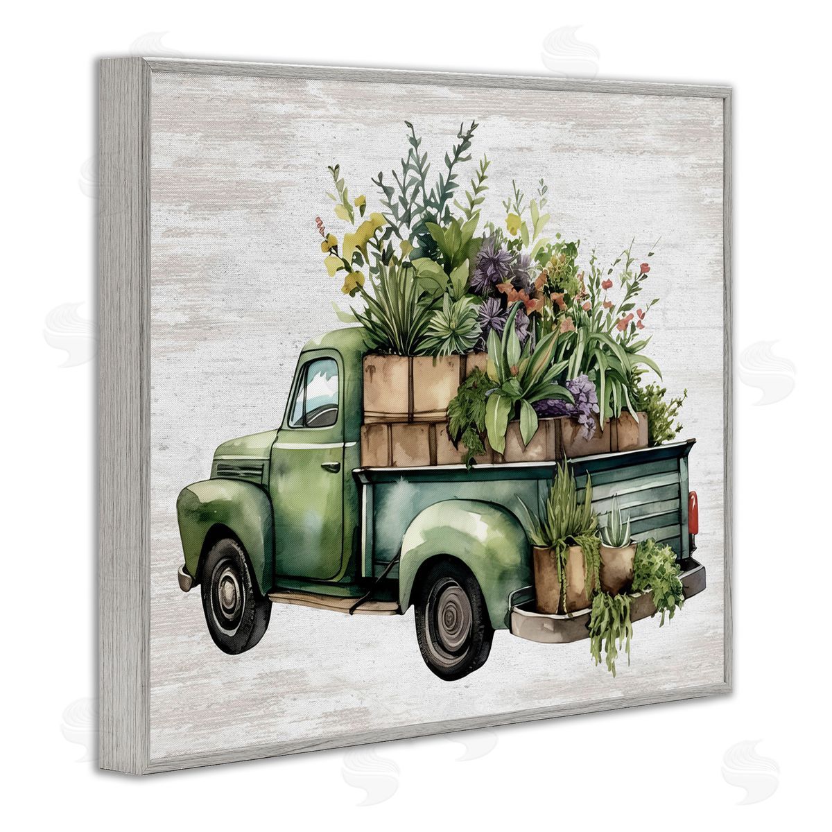 Greenery Filled Truck Grey Frame Print Wall Art, Home Decor by Lettered and Lined