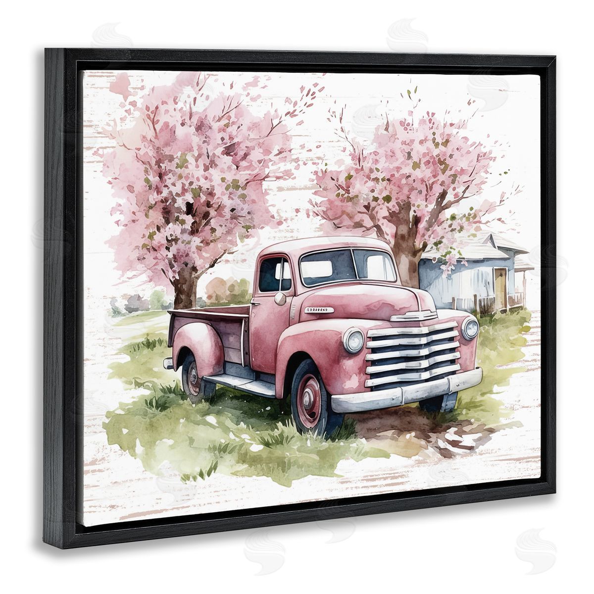 Cherry Blossoms and Pickup Black Floating Frame Canvas Wall Art, Home Decor by Lettered and Lined