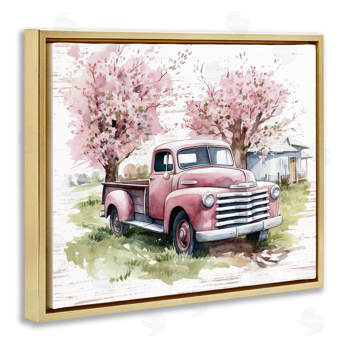 Cherry Blossoms and Pickup Gold Floating Frame Canvas Wall Art, Home Decor by Lettered and Lined