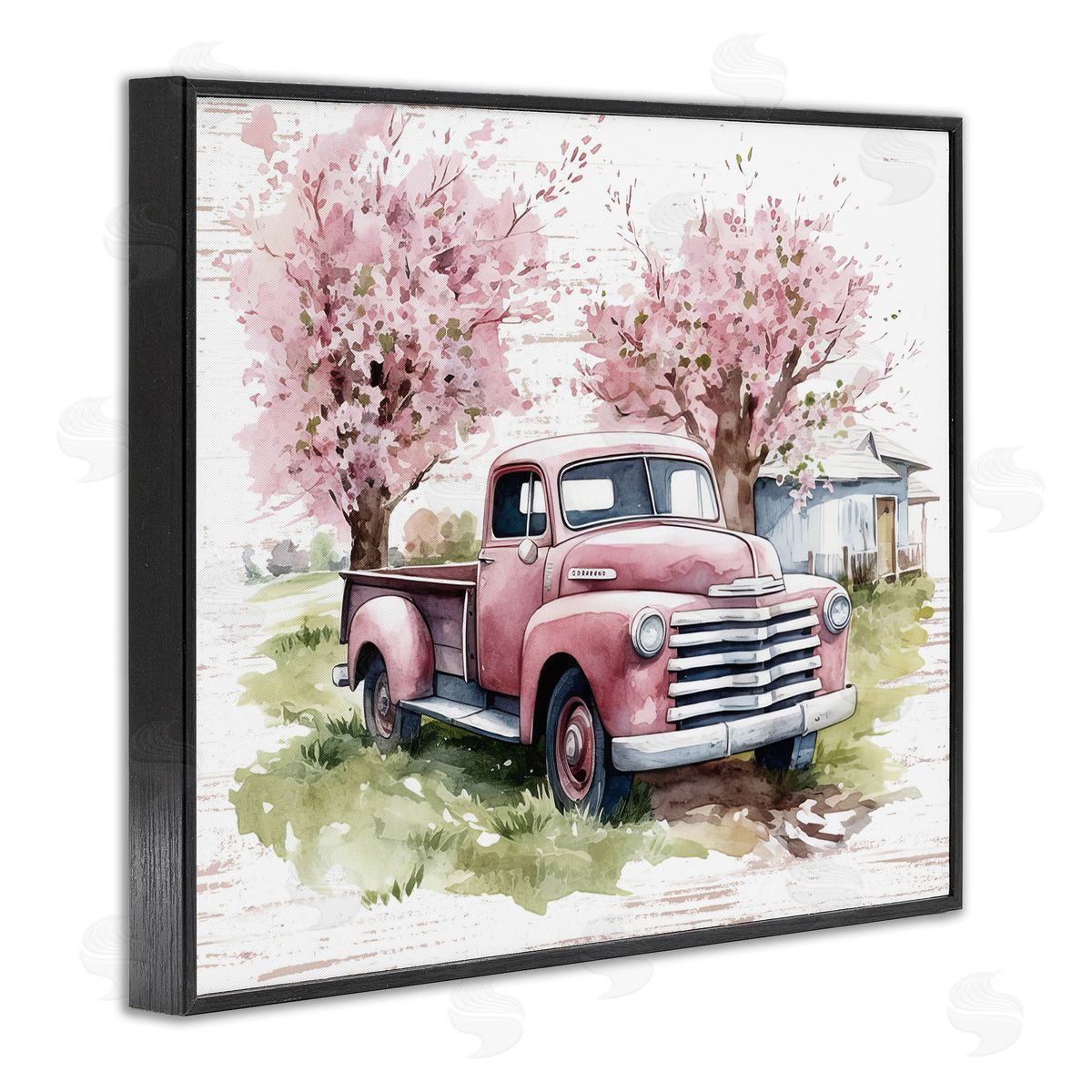 Cherry Blossoms and Pickup Black Frame Print Wall Art, Home Decor by Lettered and Lined
