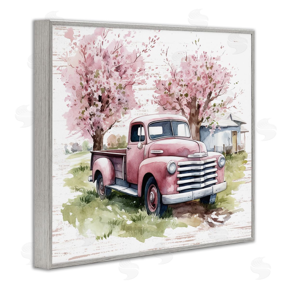Cherry Blossoms and Pickup Grey Frame Print Wall Art, Home Decor by Lettered and Lined