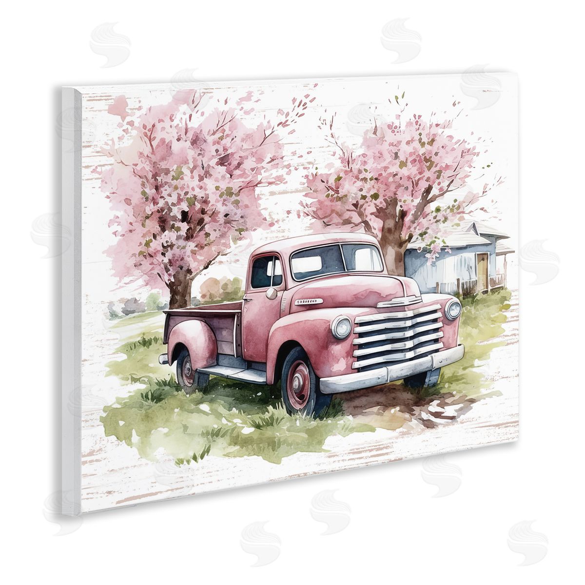 Cherry Blossoms and Pickup Wood Plaque Wall Art, Home Decor by Lettered and Lined
