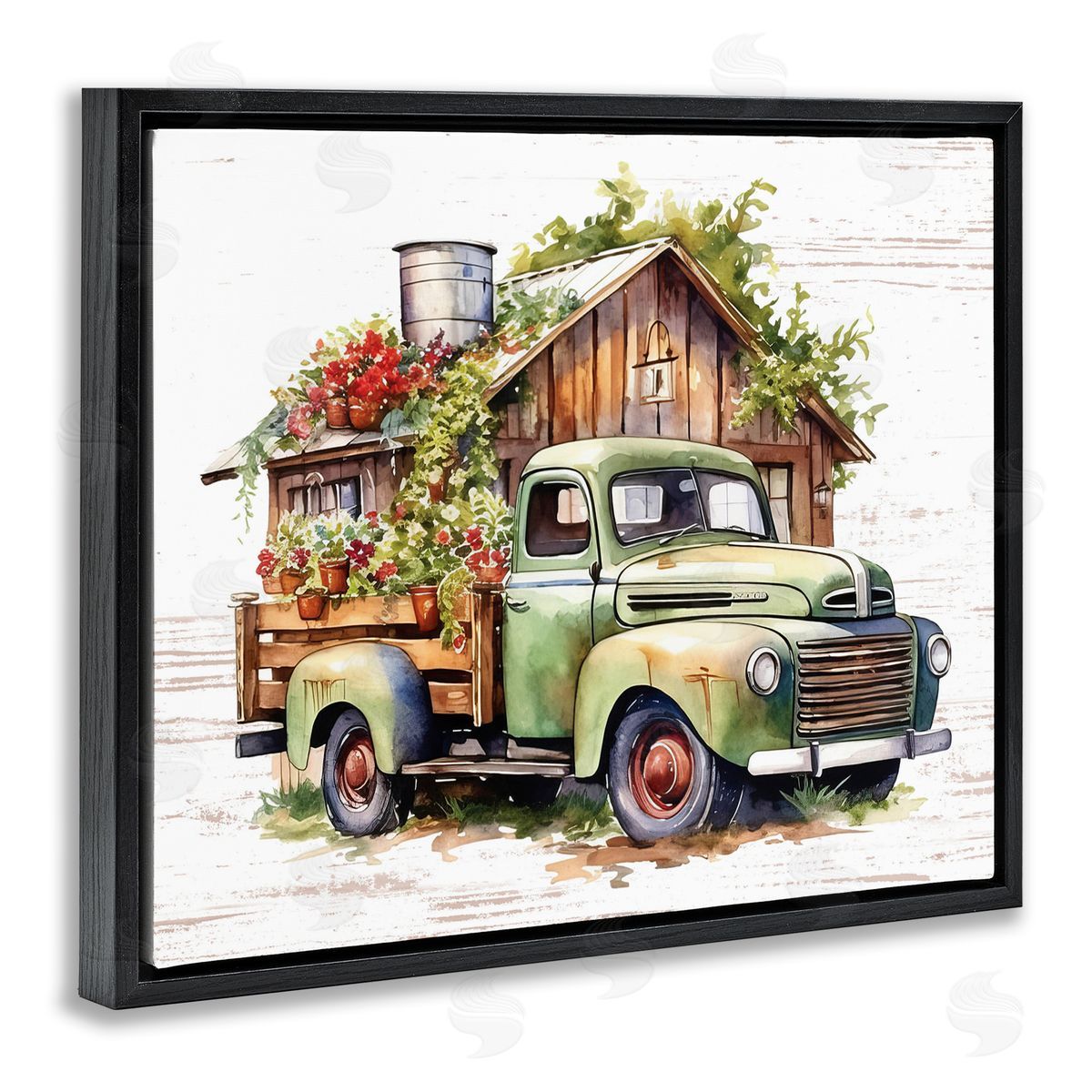 Rustic Pickup with Greenery Black Floating Frame Canvas Wall Art, Home Decor by Lettered and Lined