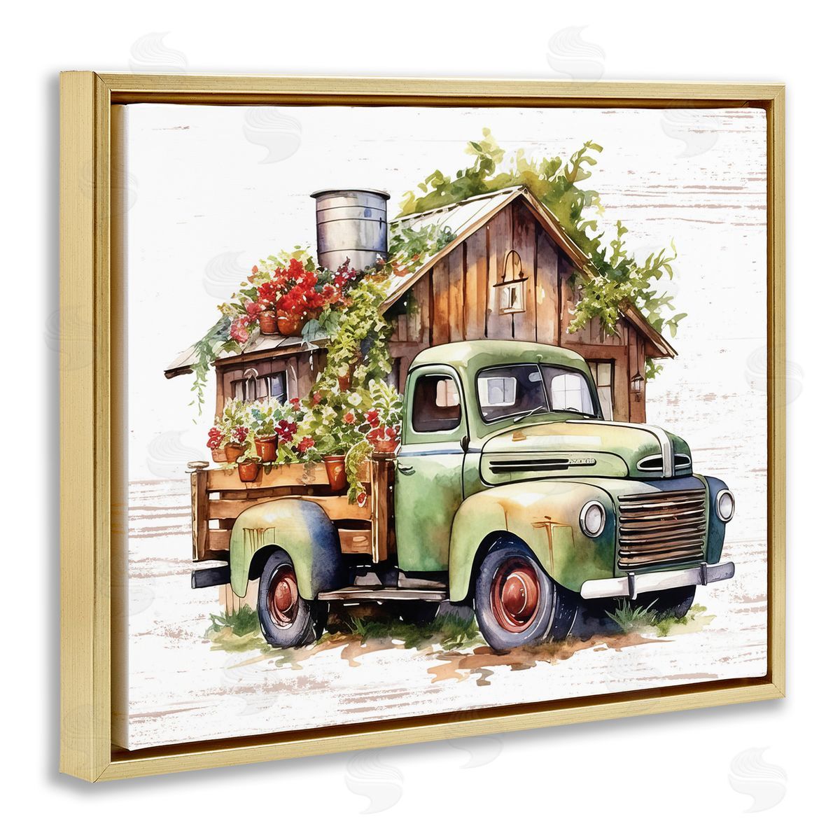 Rustic Pickup with Greenery Gold Floating Frame Canvas Wall Art, Home Decor by Lettered and Lined