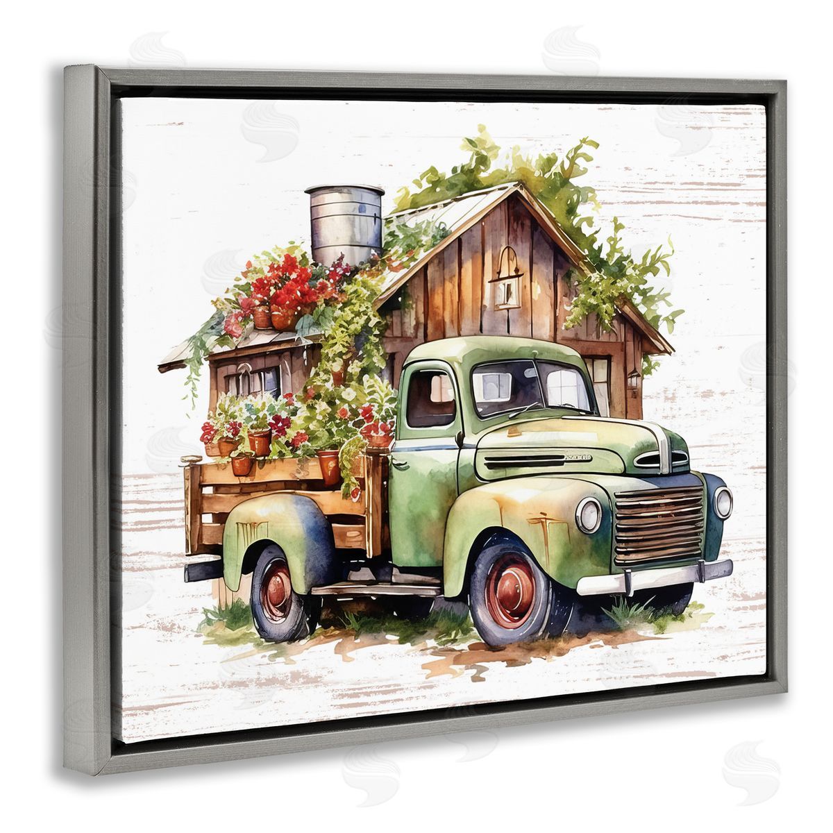 Rustic Pickup with Greenery Grey Floating Frame Canvas Wall Art, Home Decor by Lettered and Lined