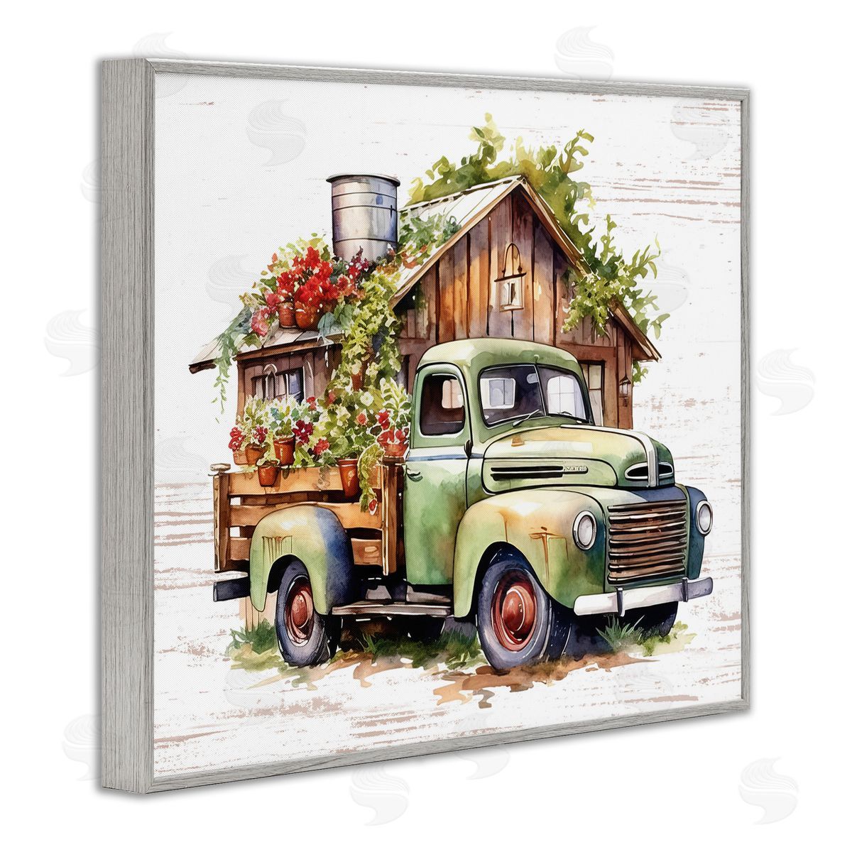 Rustic Pickup with Greenery Grey Frame Print Wall Art, Home Decor by Lettered and Lined