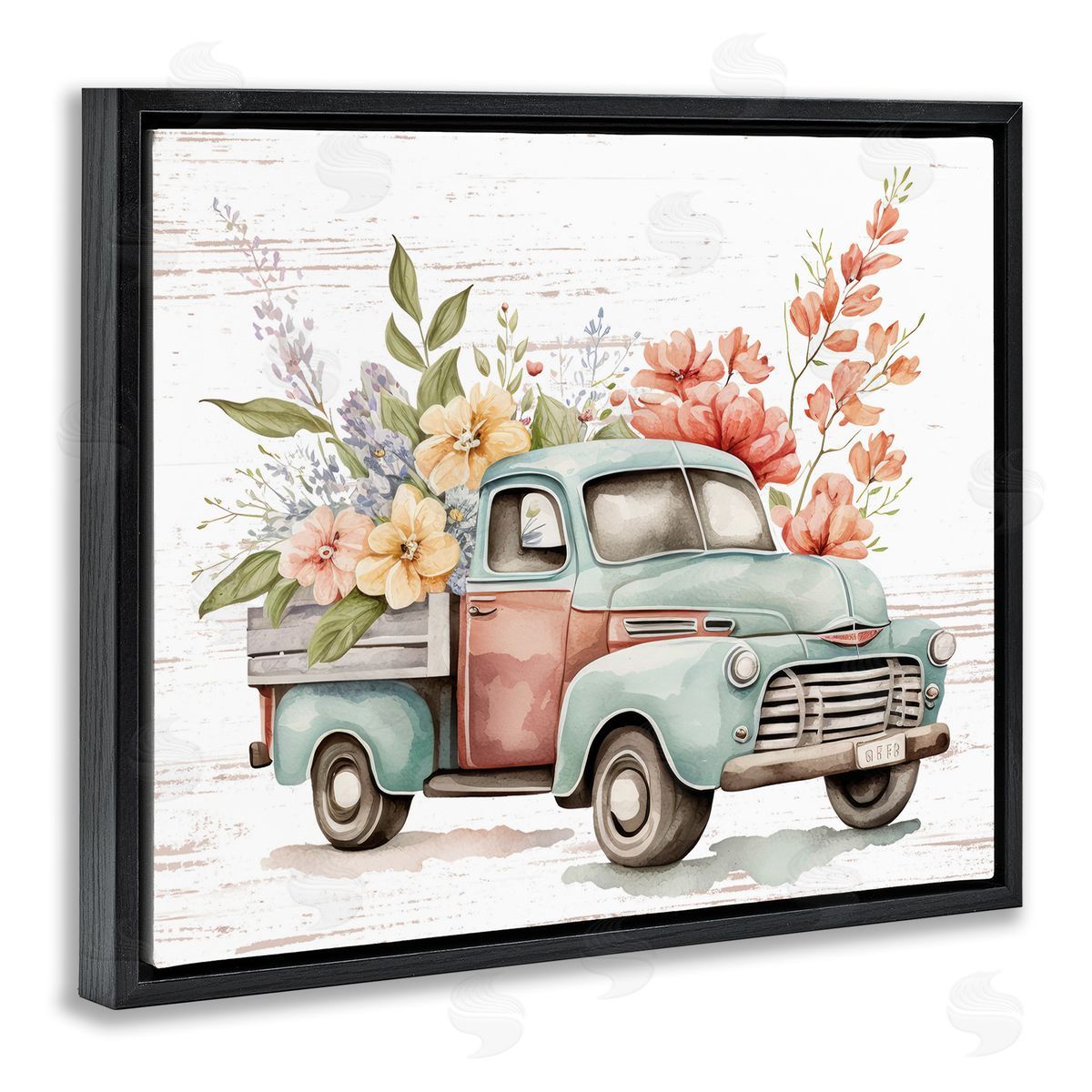 Flower Blossom Truck Black Floating Frame Canvas Wall Art, Home Decor by Lettered and Lined
