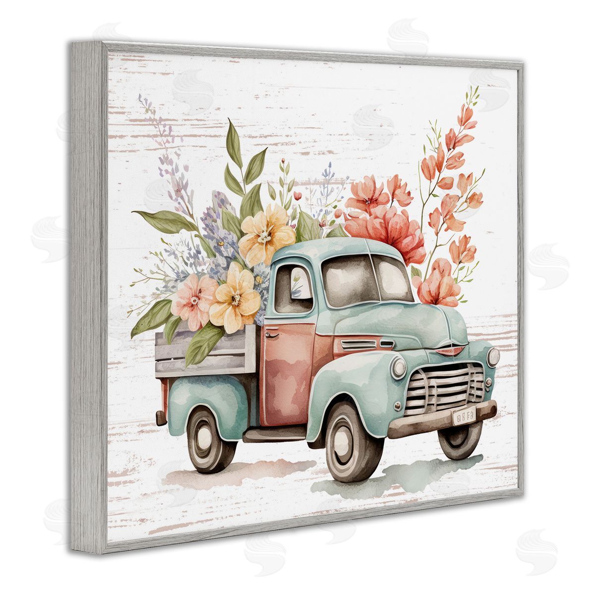 Flower Blossom Truck Grey Frame Print Wall Art, Home Decor by Lettered and Lined