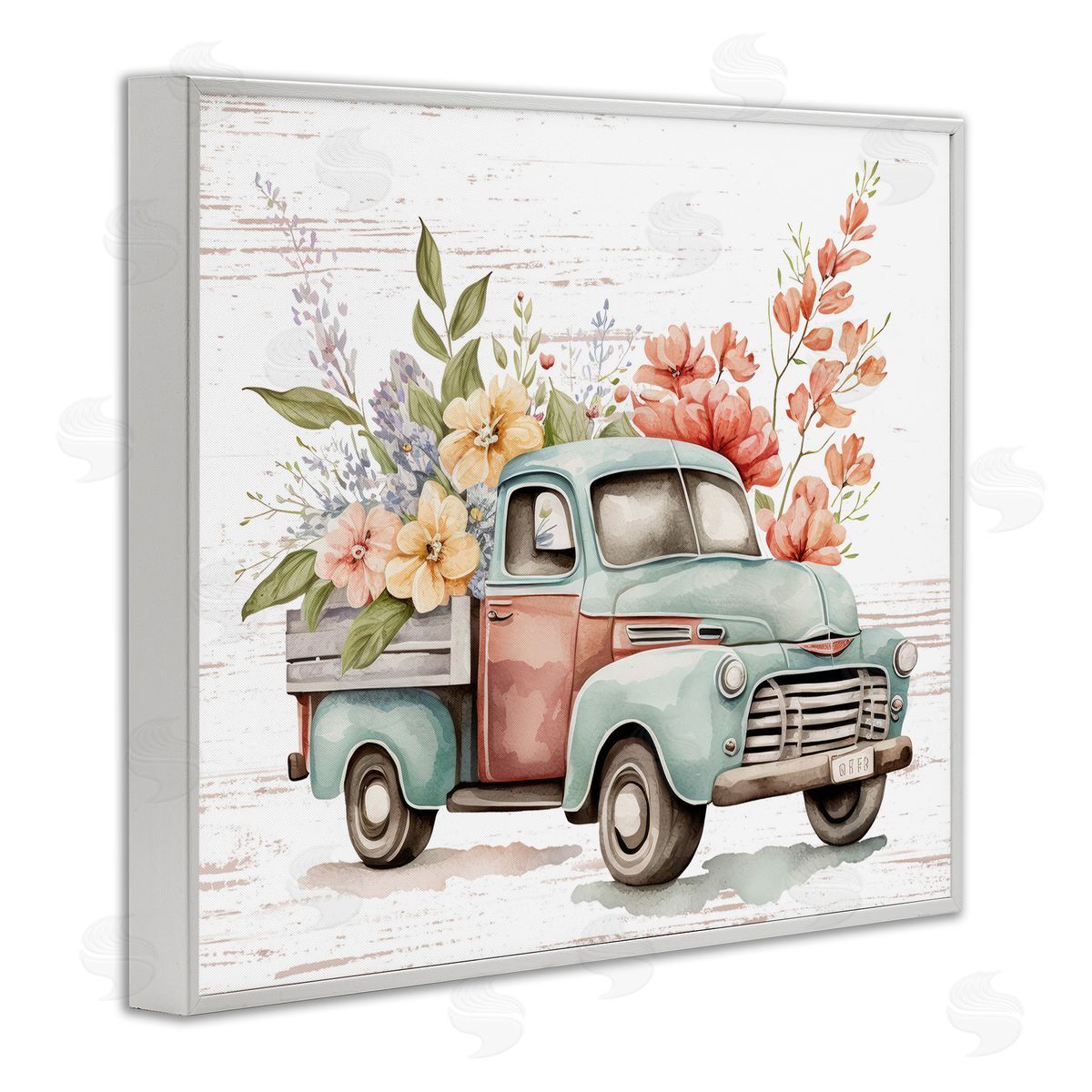 Flower Blossom Truck White Frame Print Wall Art, Home Decor by Lettered and Lined