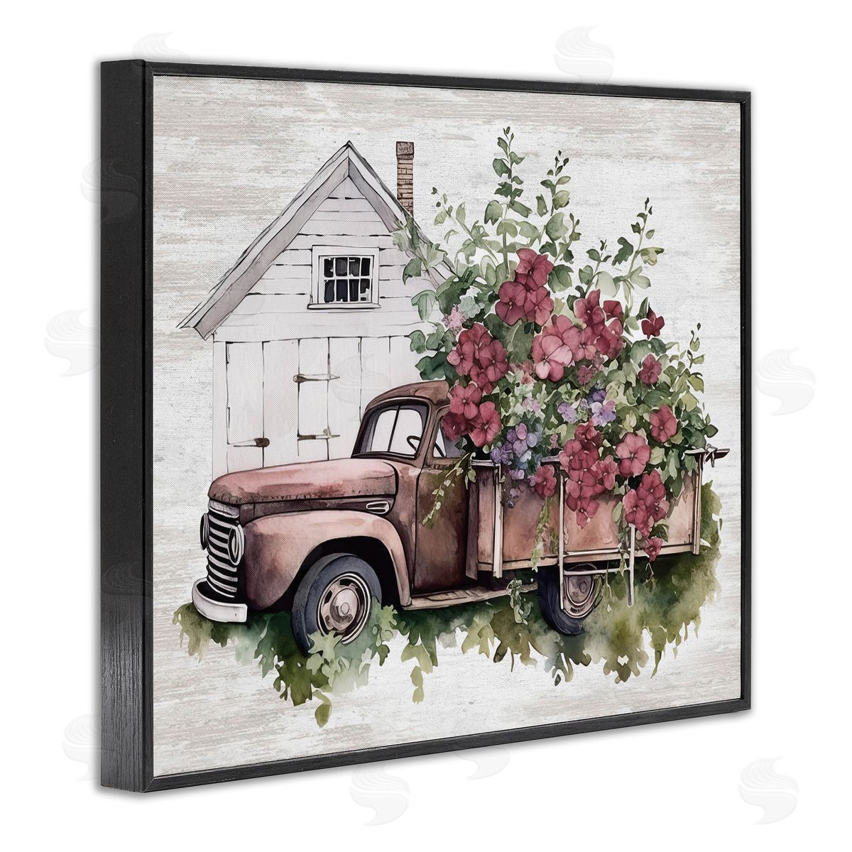 Burgundy Flowers Truck Black Frame Print Wall Art, Home Decor by Lettered and Lined