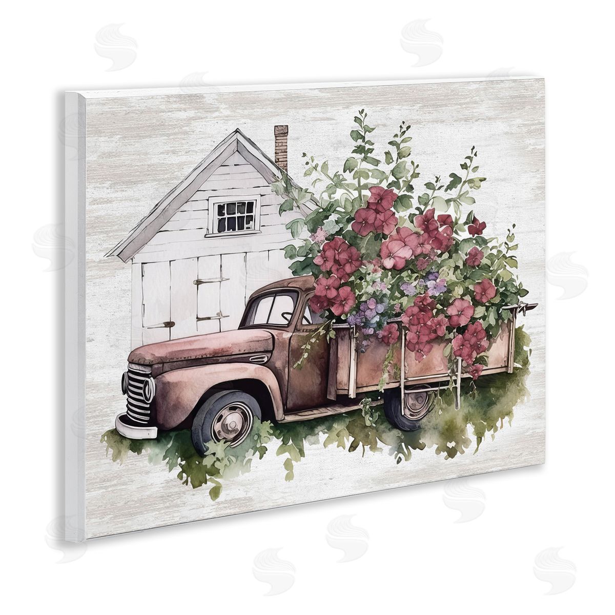 Burgundy Flowers Truck Wood Plaque Wall Art, Home Decor by Lettered and Lined