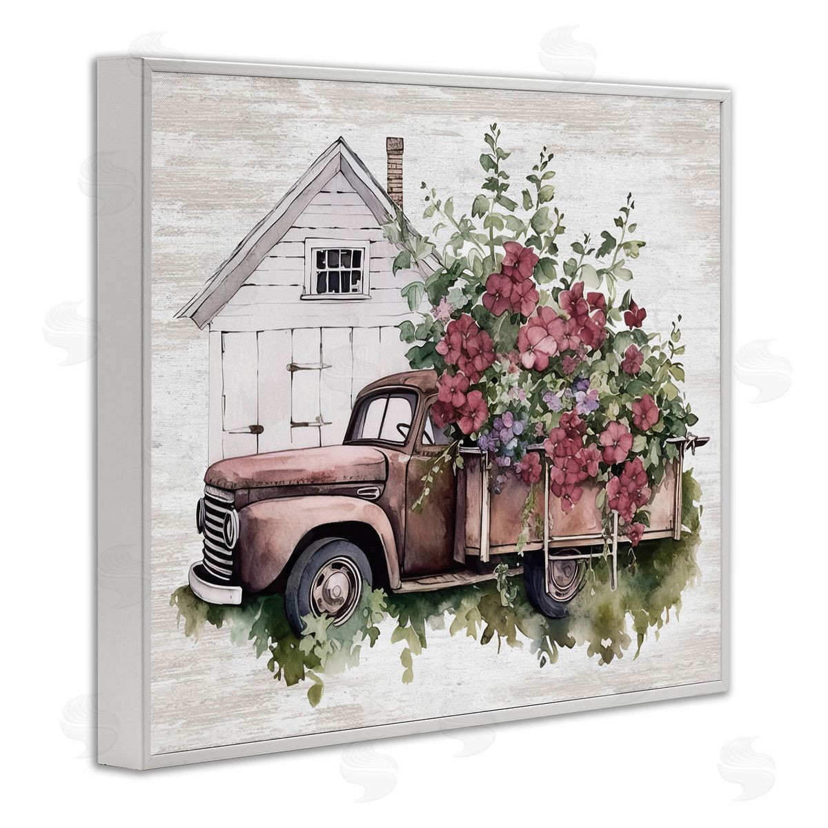 Burgundy Flowers Truck White Frame Print Wall Art, Home Decor by Lettered and Lined