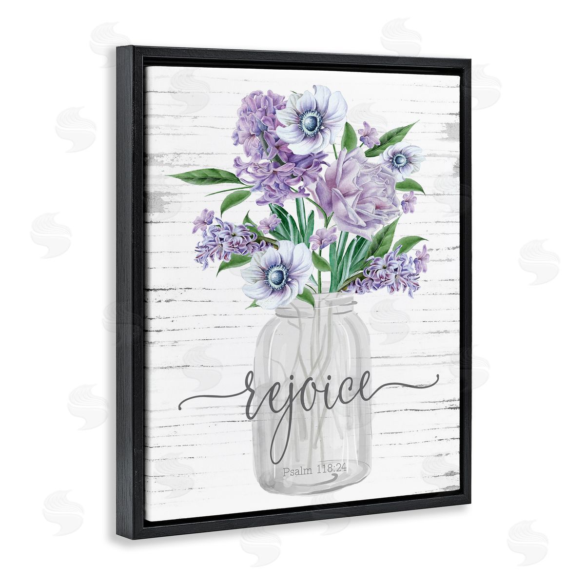 Purple Rejoice Bouquet Black Floating Frame Canvas Wall Art, Home Decor by Lettered and Lined