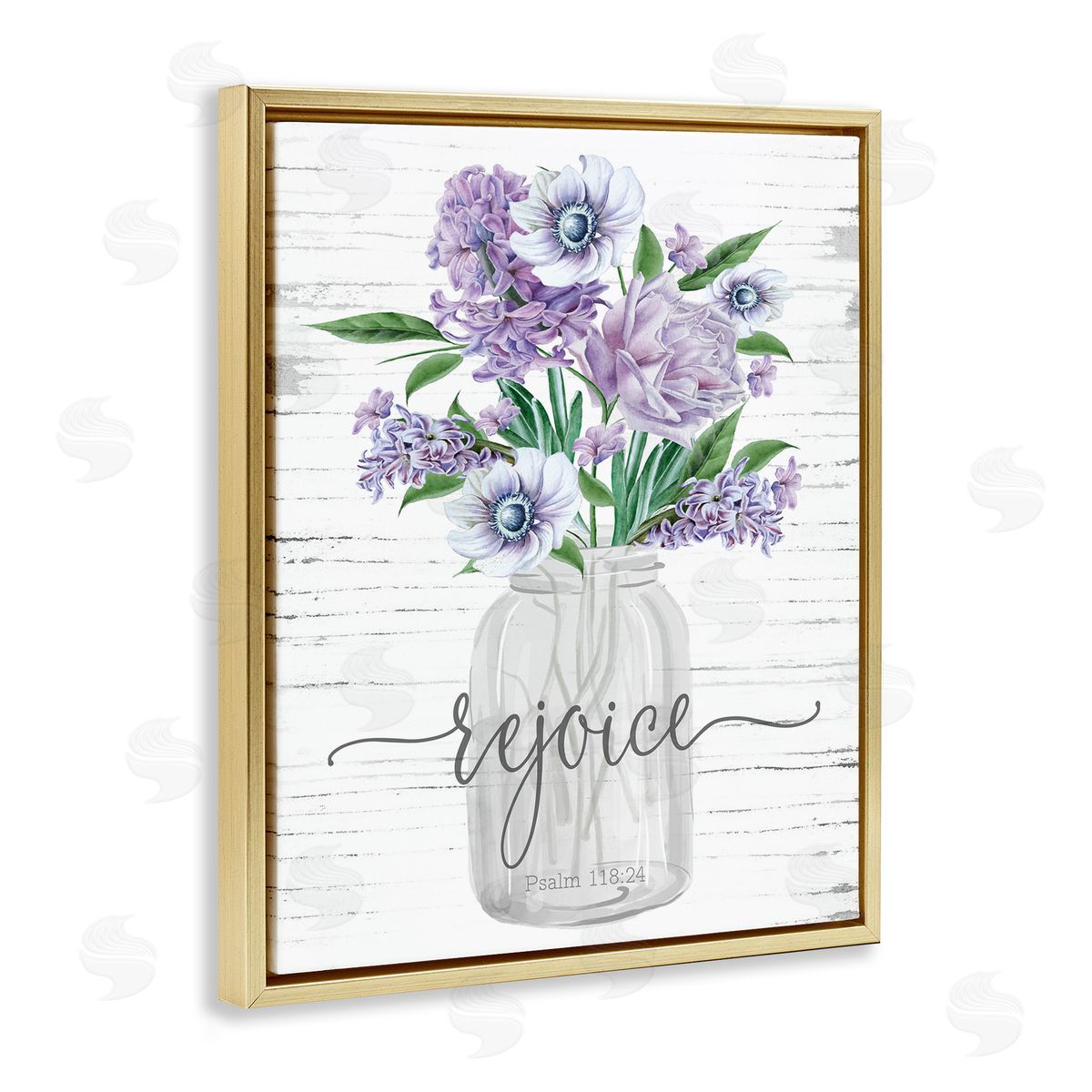 Purple Rejoice Bouquet Gold Floating Frame Canvas Wall Art, Home Decor by Lettered and Lined