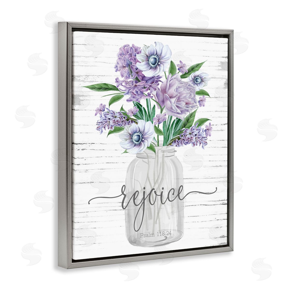 Purple Rejoice Bouquet Grey Floating Frame Canvas Wall Art, Home Decor by Lettered and Lined
