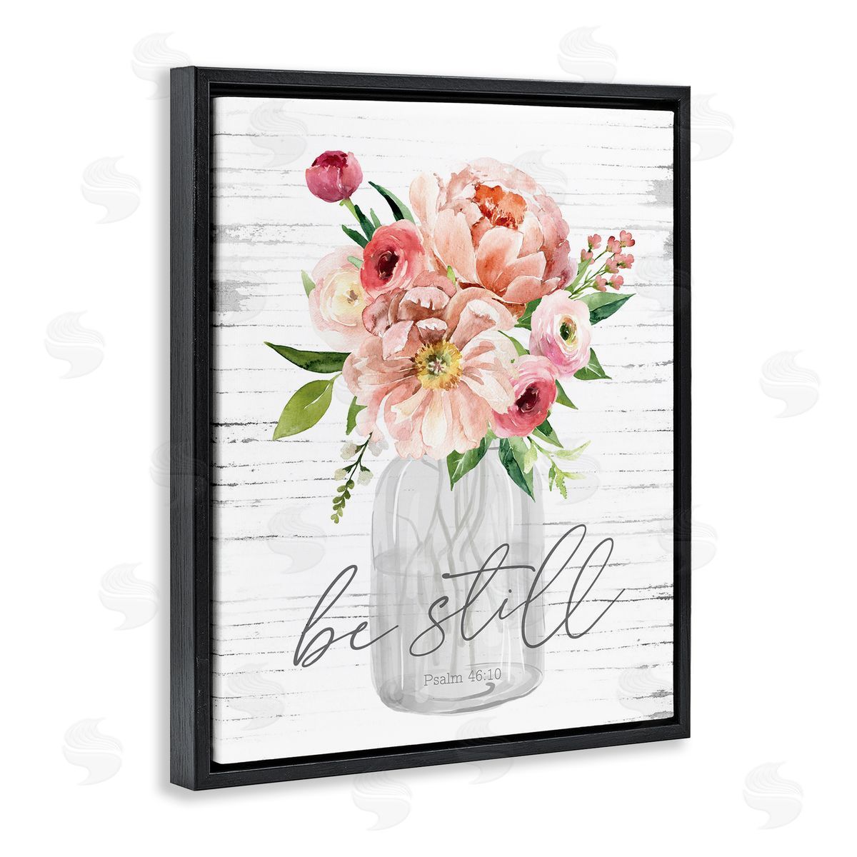 Pink Be Still Bouquet Black Floating Frame Canvas Wall Art, Home Decor by Lettered and Lined